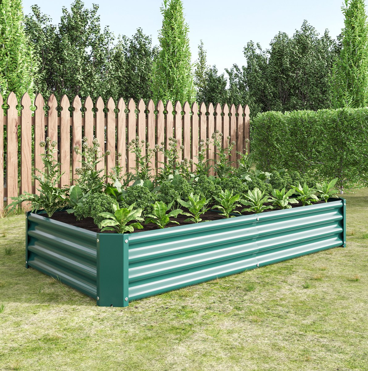 Moestuinbak Zonder Bodem 180 x 90 x 30 cm Verzinkt Metaal Groen Voor Groenten Kruiden Bloemen En Sterke Tuinstructuur