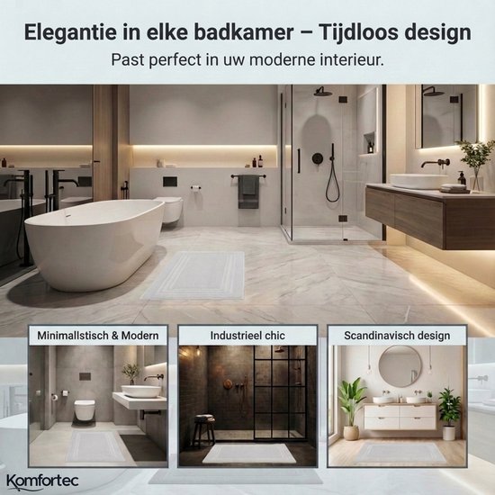 Stijlvolle grijze badmatten in verschillende badkamerinterieurs: minimalistisch, industrieel en Scandinavisch.