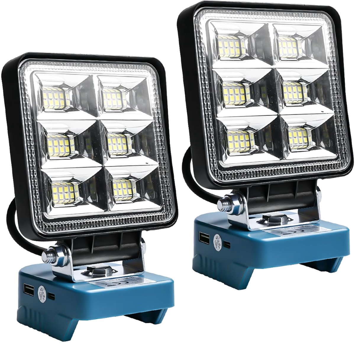 SnelShoppen - 2 stuks Accu Lamp voor Makita 18V Accu, 48W 5200LM LED Werklamp, Draagbare Bouwschijnwerper met Type C en USB-Opladen, 2 Modi, 6000K - I