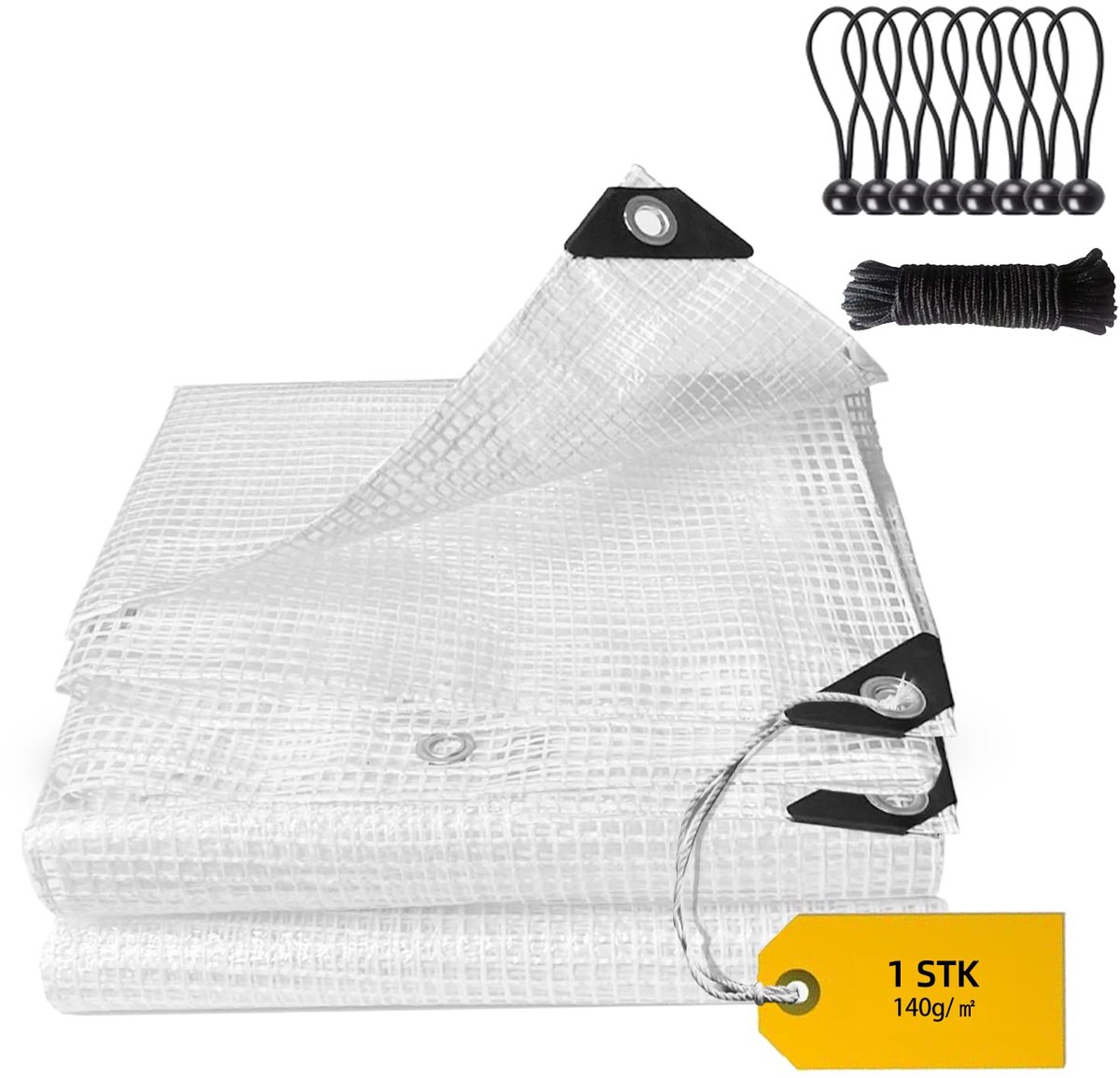 SnelShoppen - Waterdicht Afdekzeil 6x8 m, Winterbestendig, 140 g/m², Transparant, met Ingestanste Ringen voor Planten en Tuinmeubelen Bescherming