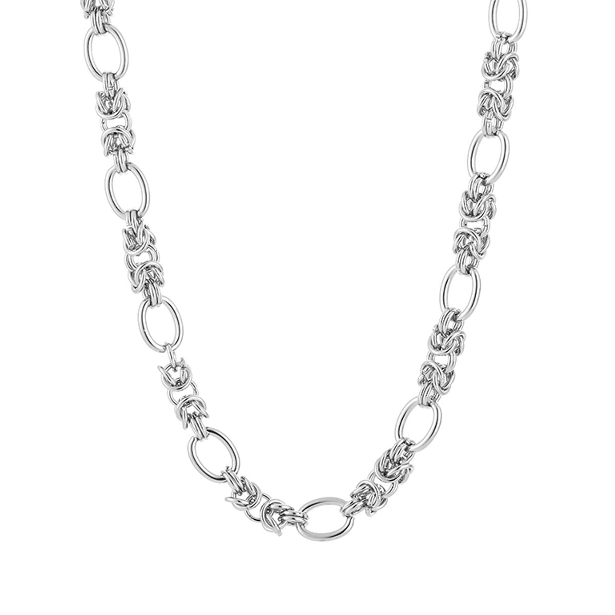 Stoere Dames Chunky Schakelketting - Grove Roestvrijstalen Ketting met Bewerkte Schakels - Zilver