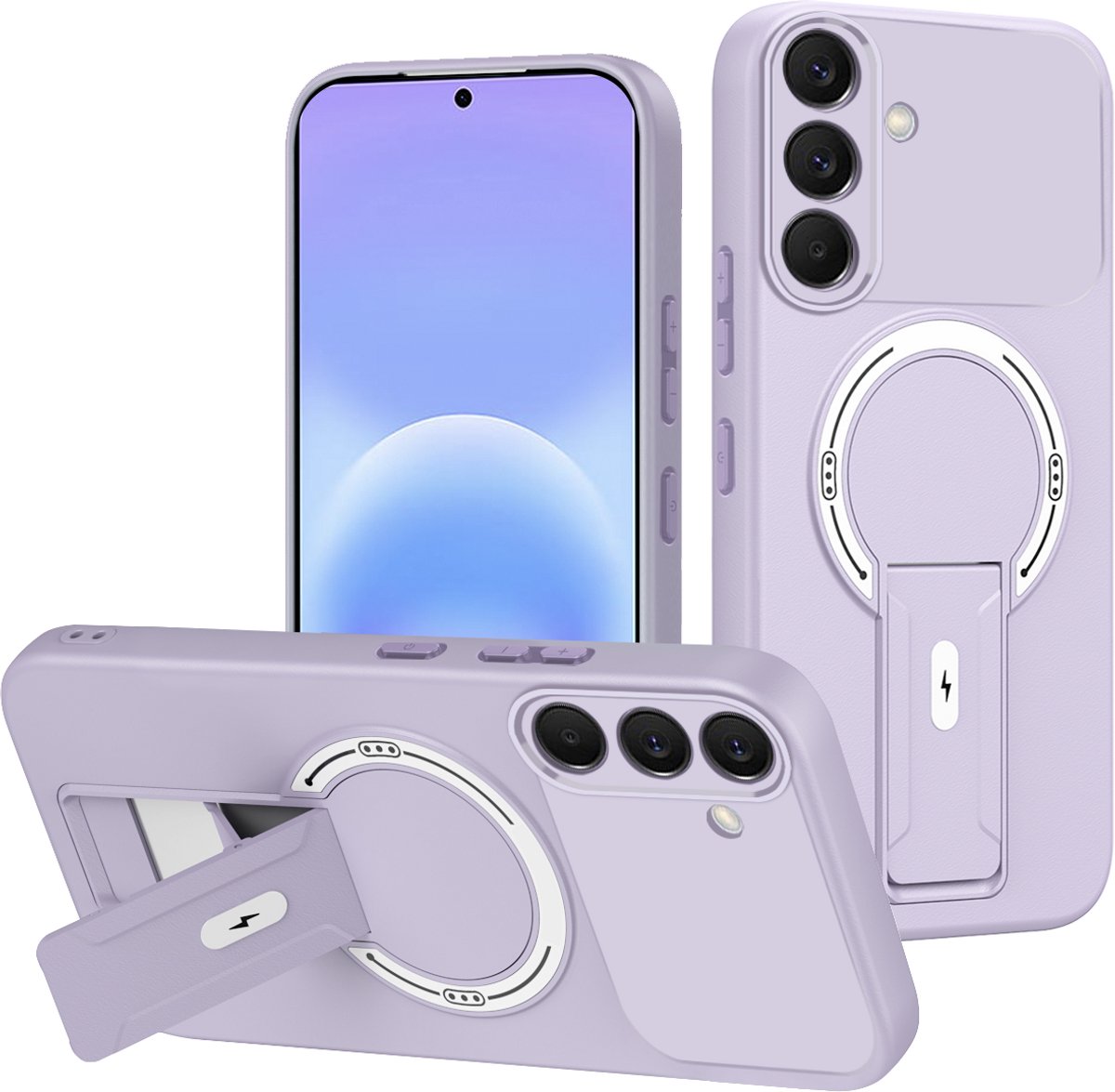 Casemania Hoesje Geschikt voor Samsung Galaxy A27 - Paars - Magnetische Telefoonhoesje Geschikt voor MagSafe - Stevige Siliconen Back Cover met Kickstand Standaard