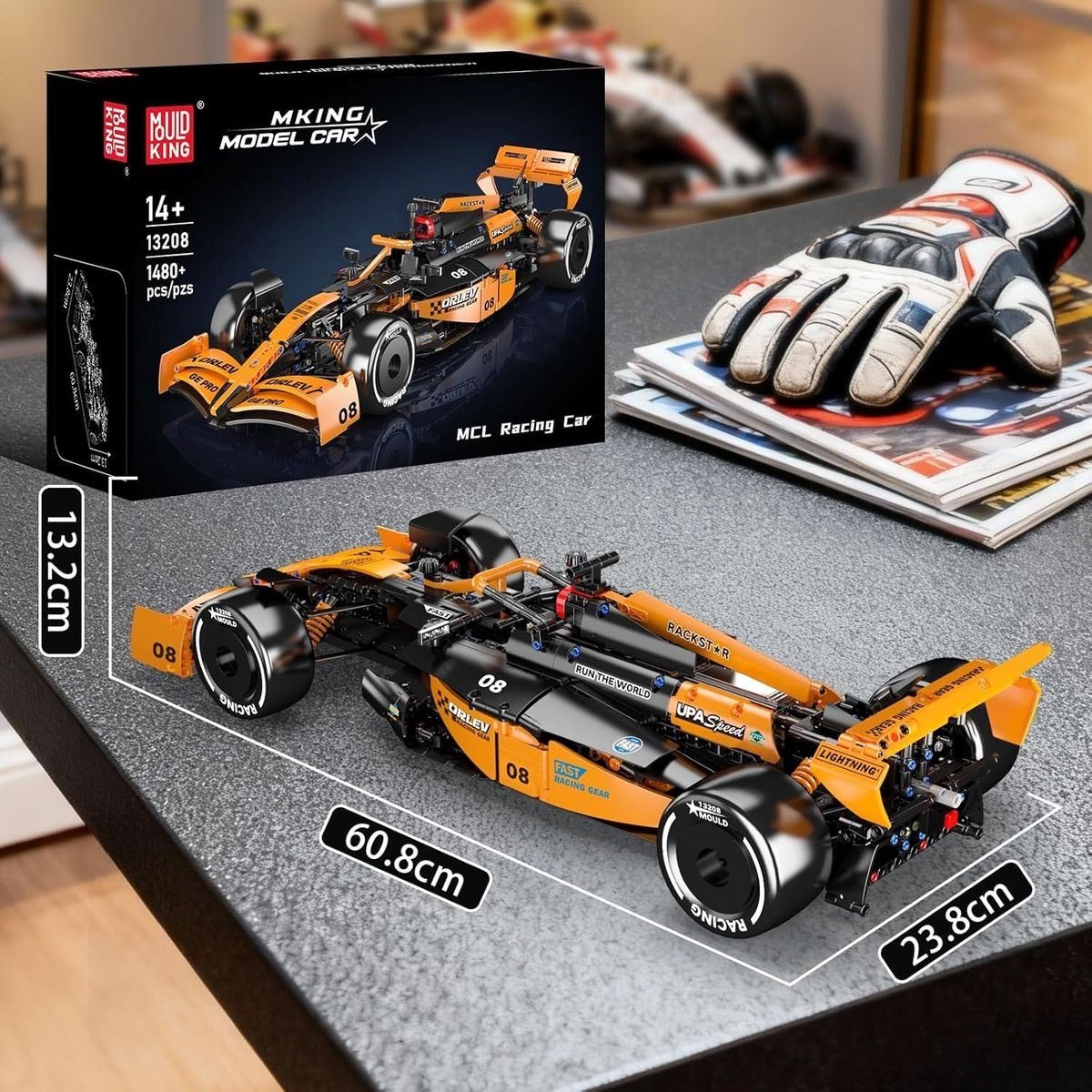 Mould King 13208 MCL Formule 1 1:8 bouwset | City fast champions adventure | Creator and classic motor bouwpakket | Technic speelgoed ideas voor volwassenen | Icons furious speed f1 auto geschikt voor Lego | Technische bouwdoos met 1480 bouwstenen — afbeelding 8