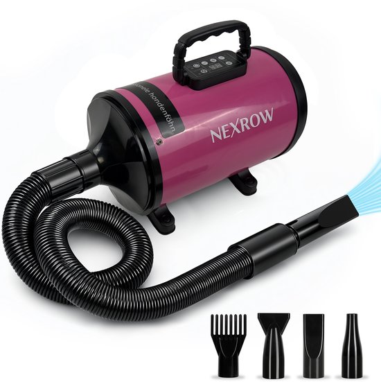 NEXROW® Professionele Hondenföhn 3800W – Waterblazer voor Honden met LCD Display – Stil Design met Negatieve Ionen Functie – 4 Opzetstukken – Roze