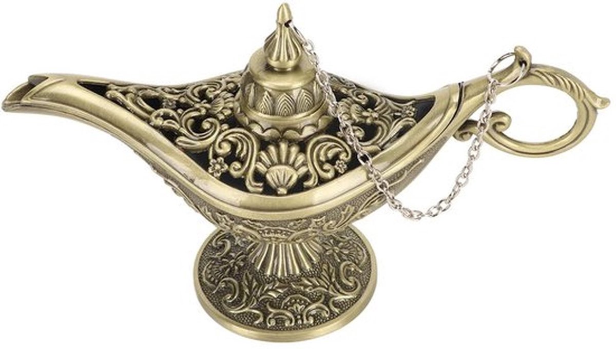 Wierookhouder Retro Aladdin Lamp - Bronzen Decoratie - Arabische Verzamelobject - Woondecoratie - 15 cm Hoogte - Klassiek Design