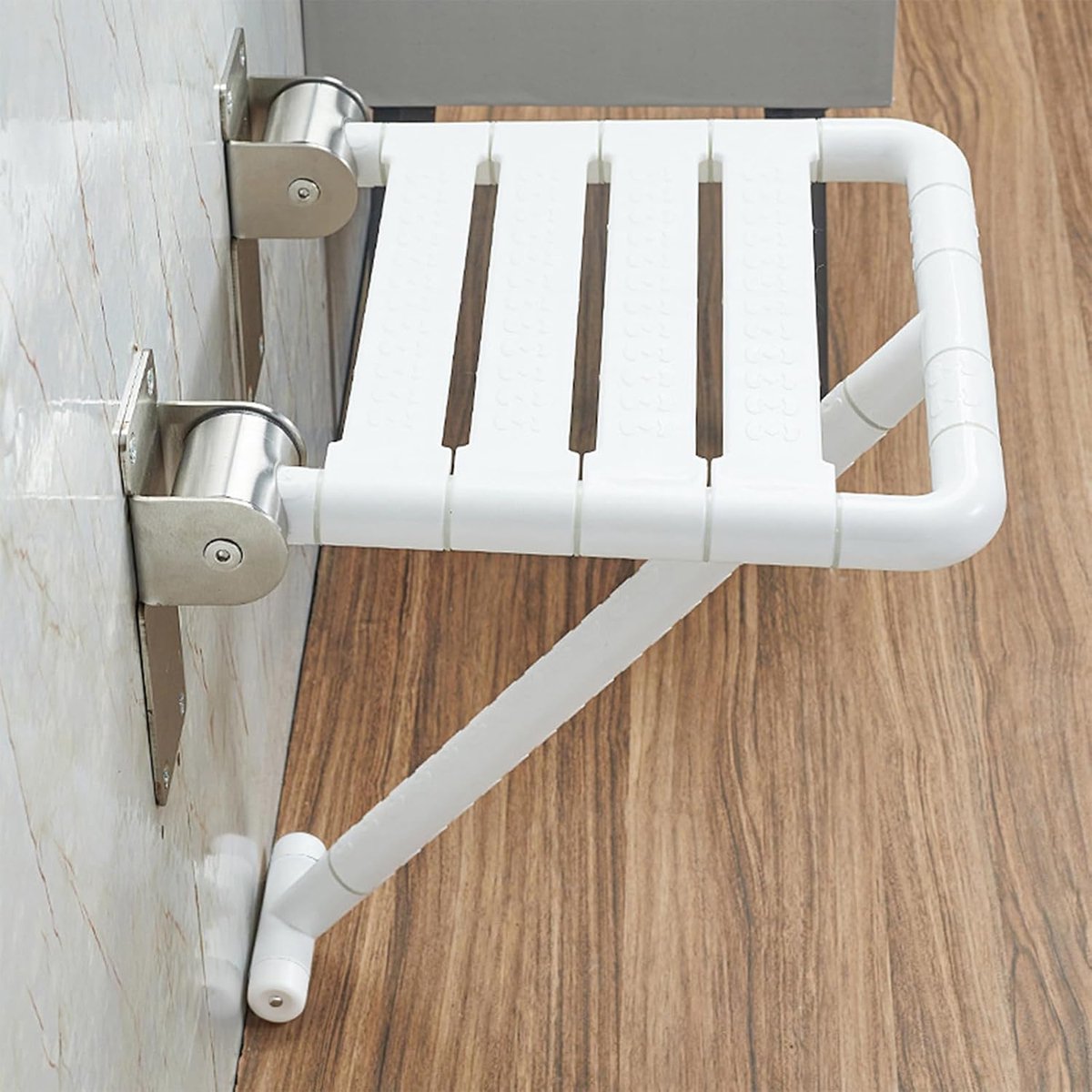 SnelShoppen - Opklapbare Douchestoel Wandgemonteerd met Steunbuis, RVS Douch Bench voor Ouderen, Zwangeren, Gehandicapten, Antislip Veiligheid, Maxima
