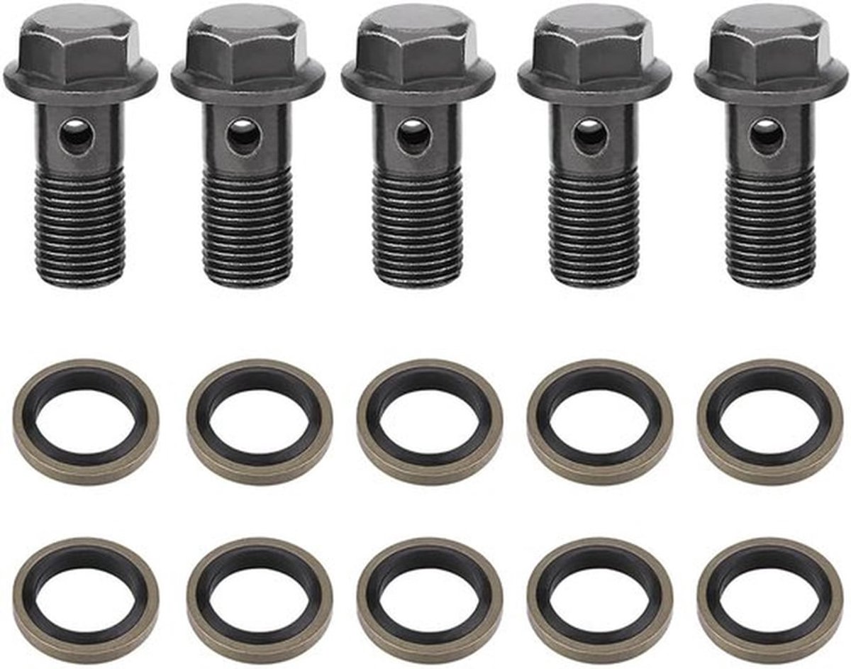 - Remschroef - Motorfiets - Roestvrij - M10 x 1.25 - M10 x 1.0 - Set van 5 - Geschikt voor remklauw hoofdremcilinder - Zilverkleurig