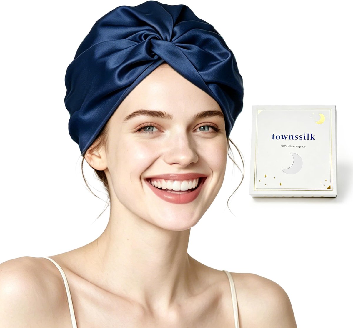 SnelShoppen - Douchemuts voor dames, 16 momme moerbeizijde, luxe haarbescherming, dubbellaags, marineblauw, geschikt voor alle haartypes, perfect cade