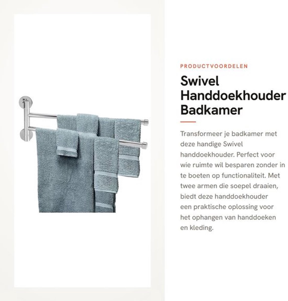 Handdoekhouder 360 graden draaibaar - Handdoekhouder badkamer - Ruimtebesparend - Roestvrij staal - Robuust en duurzaam - 2 armen - Handdoekhanger