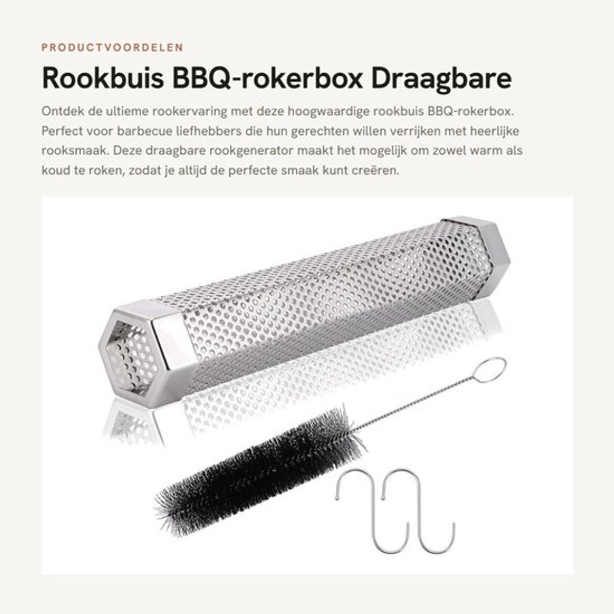 Rookgenerator Draagbaar - Rookbuis 304 Roestvrij Staal - BBQ-Rokerbox - Koud/warm Roken - 5 Uur Golvende Rook - 31x5cm Maat - Roker