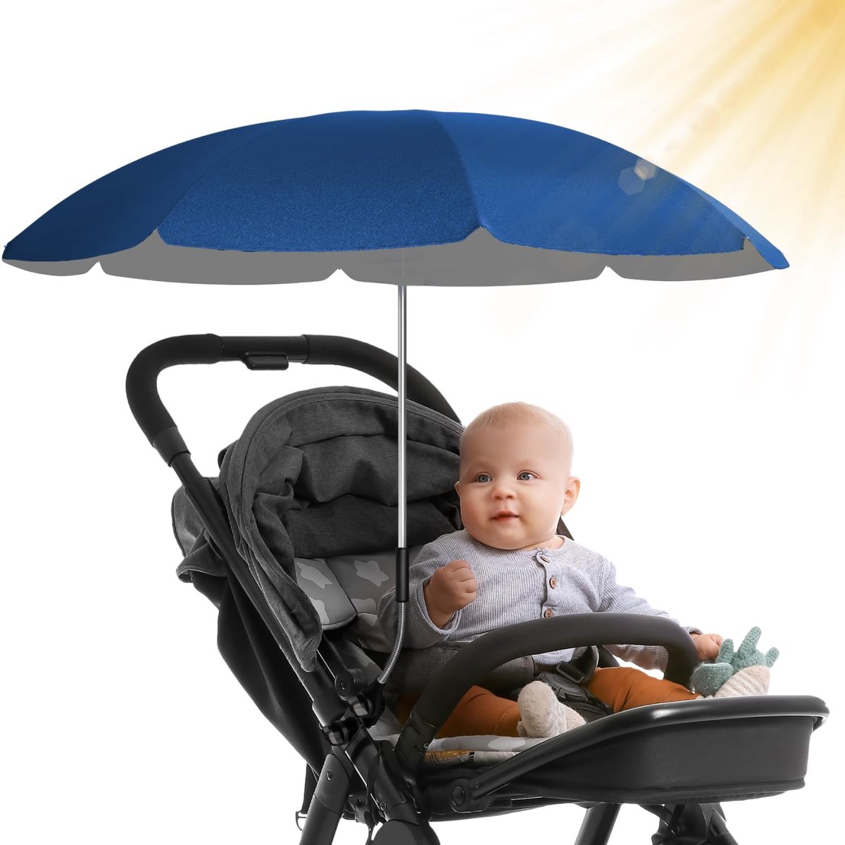 SnelShoppen - Parasol Kinderwagen UV-bescherming 50+ met 70 cm Diameter en Overhang - Flexibele Zonwering voor Buggy en Kinderwagen - Ideaal voor Buit