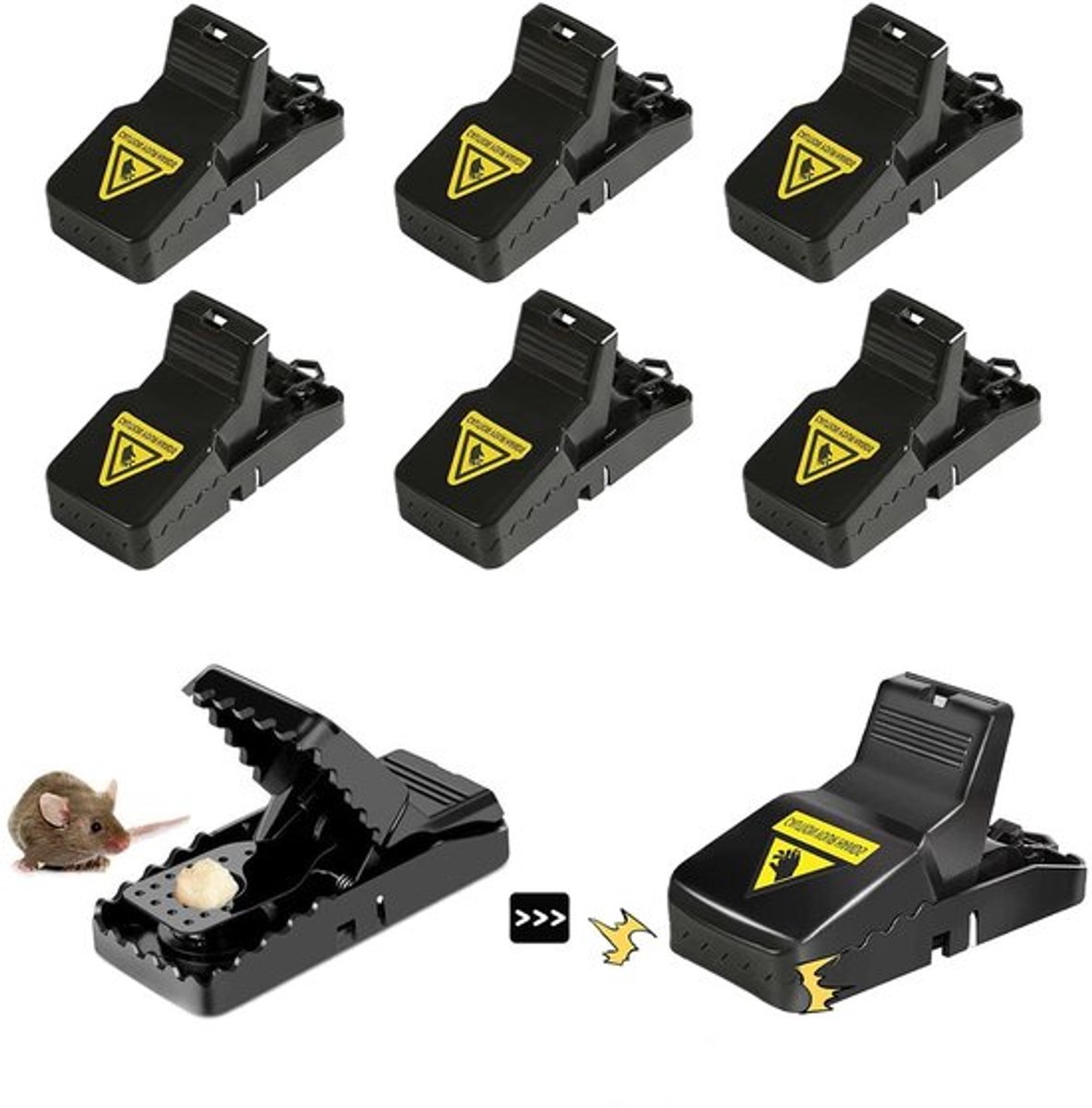Rattenval Professionele Herbruikbare - 6-delige Set - Hoge Gevoeligheid - Aasbeker - Veiligheidsontwerp - 10,5 x 6,5 x 5 cm - Muizenvallen