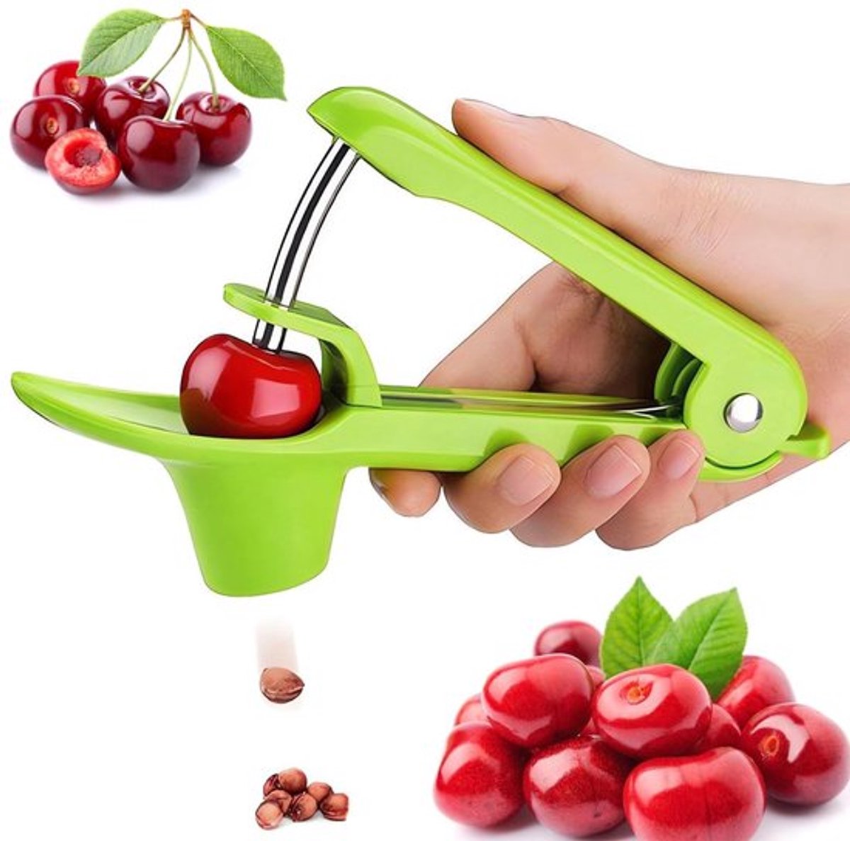 Kersenontpitter van roestvrij staal - Olijfontpitter - Ruimtebesparend ontwerp - Hoogwaardig ABS - Lichtgewicht - Snel verwijderen van vruchtpitten - Fruitontpitter