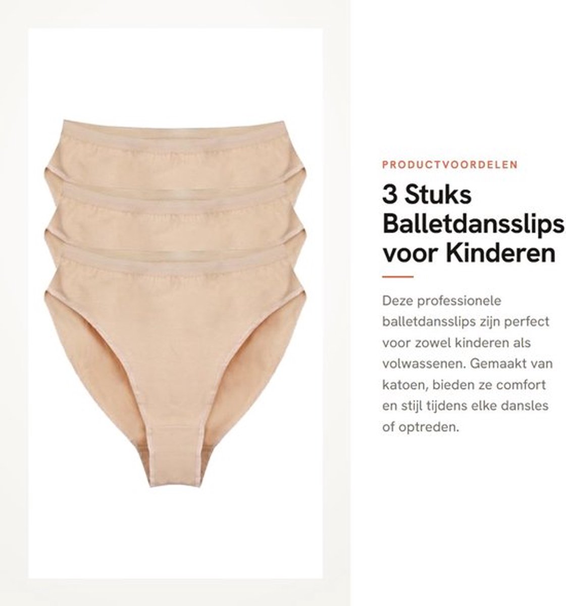 Balletdansslips Professionele Katoen - 3 Stuks - Kinderen/Volwassenen - Hoog Uitgesneden - Onzichtbaar Onder Turnpakken - Zacht en Comfortabel - Dansondergoed