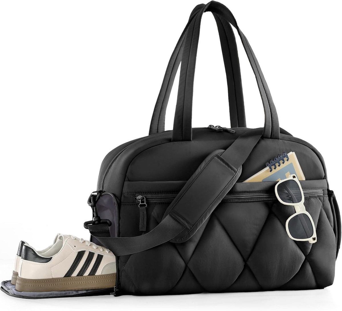 SnelShoppen - Travel Bag Dames Lichtgewicht Sporttas met Schoencompartiment Weekendtas Handbagage Gymtas Ziekenhuis Fitness Sauna Zwart M:42x20x30cm