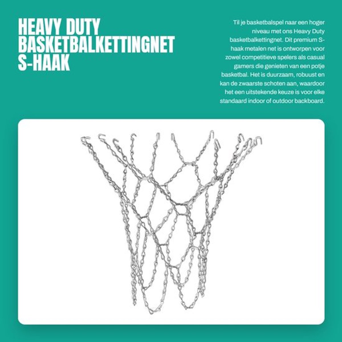 Basketbalkettingnet - Heavy Duty S-haak - Duurzaam - Weerbestendig - Geschikt voor binnen/buiten - Eenvoudig te installeren - Basketbalnet