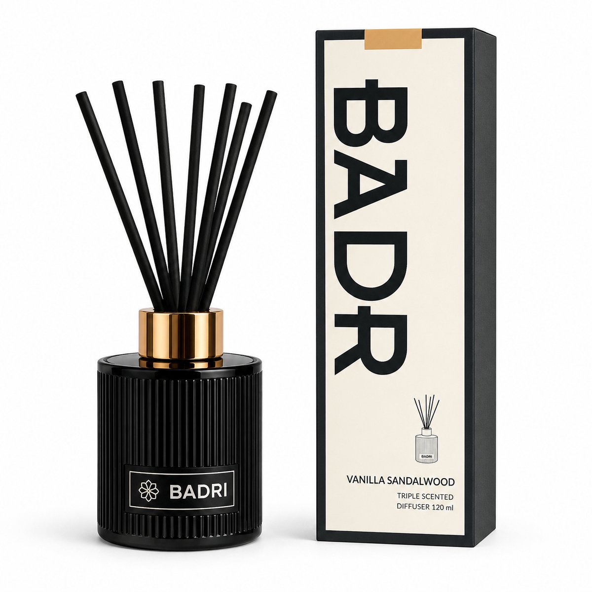BADRI Geurstokjes Vanilla Sandalwood 120ML - Luxe Reed Diffuser - Geur voor Woonkamer & Badkamer