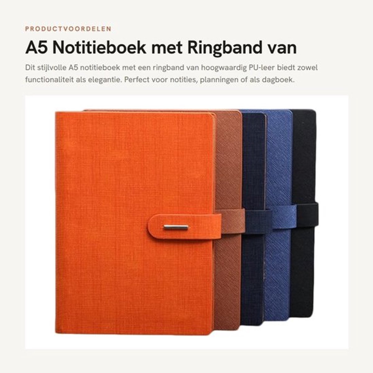 Ringband A5 6 Gaten - Hoogwaardig PU-leer - Navulbaar Notitieboek - Persoonlijke Planner - 100 Vellen - Antislip Textuur
