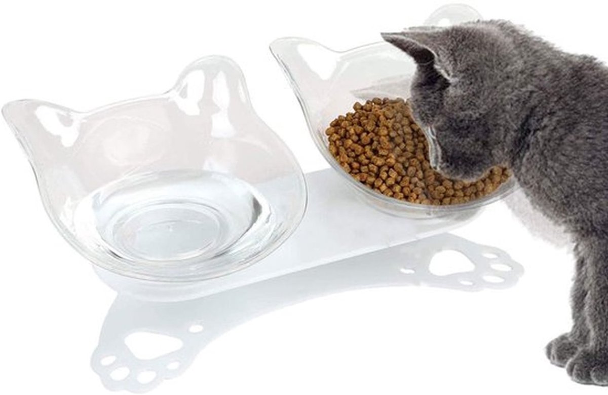 Voerbak Verhoogd 15° Kantelend - Antislip - Kattenvoerbak - Waterbak - Comfortabele Voederhoogte - Beschermt Halswervels - Voederkom