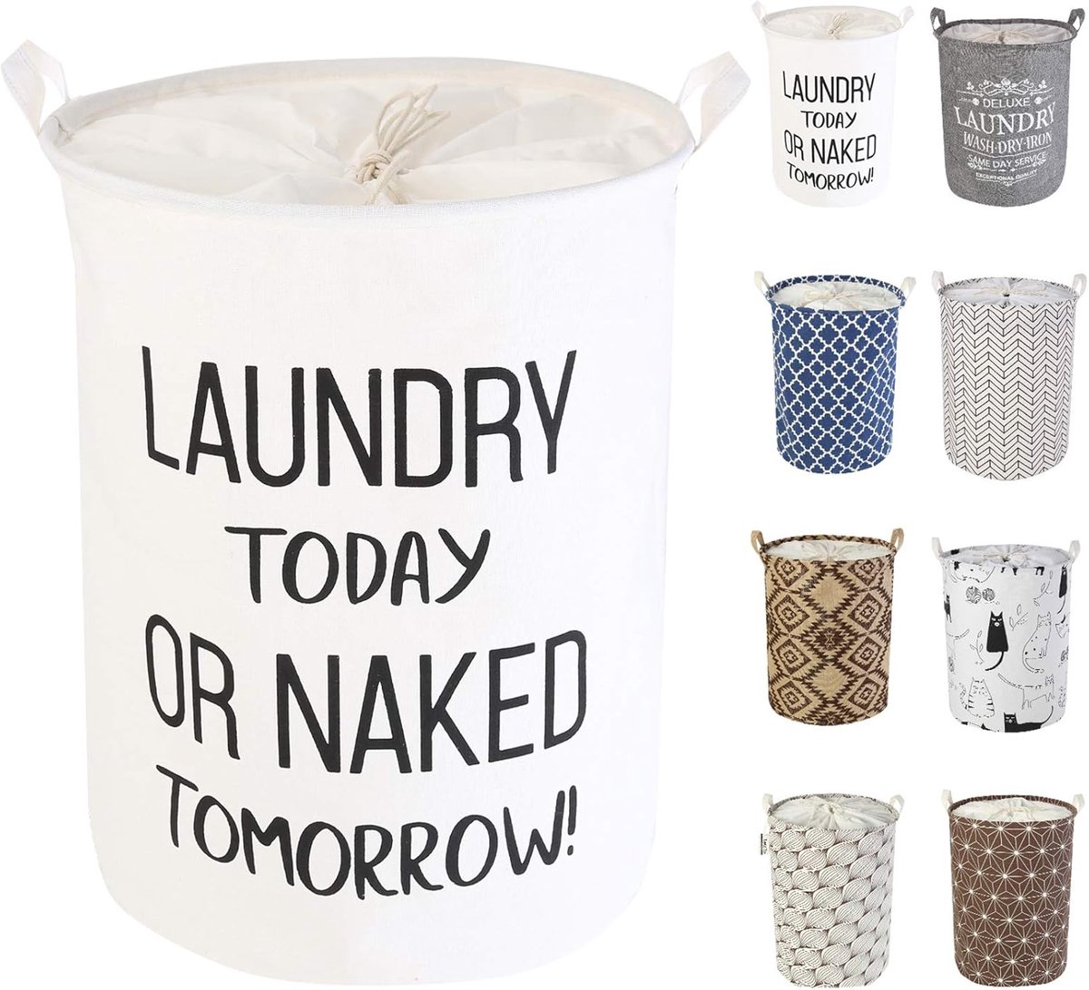 SnelShoppen - Vouwbare Wasmand 60L - 50cm hoog - Waterdichte Sluiting - Katoen en Linnen - Voor Kleding, Dekens, Handdoeken - Ideaal voor Thuis, Kamer