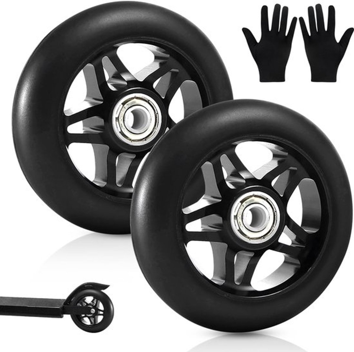 Stuntstepwielen 100 mm - Reservewielen 2 stuks - ABEC 9 lagers - Aluminium spakenkern - Geschikt voor scooters - Ideaal voor houten vloeren - Scooterwielen