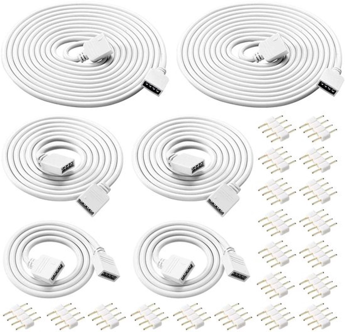 - Ledstripverlenging - Draad met connector - 6 stuks - 0,5 m/1 m/2 m - 4-polige verlengkabel - Geschikt voor RGB ledstrips - Wit