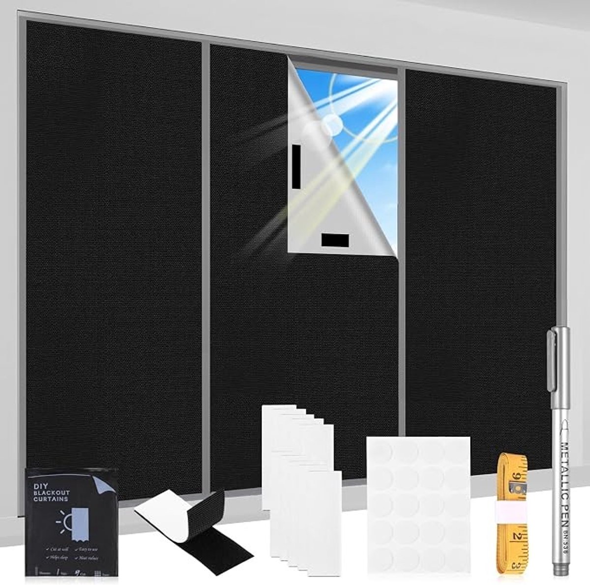 Raamverduisteringsfolie Zonder Boren 200x145 cm - 100% Lichtdicht Zwart, Zonwering Binnen, Warmtebescherming