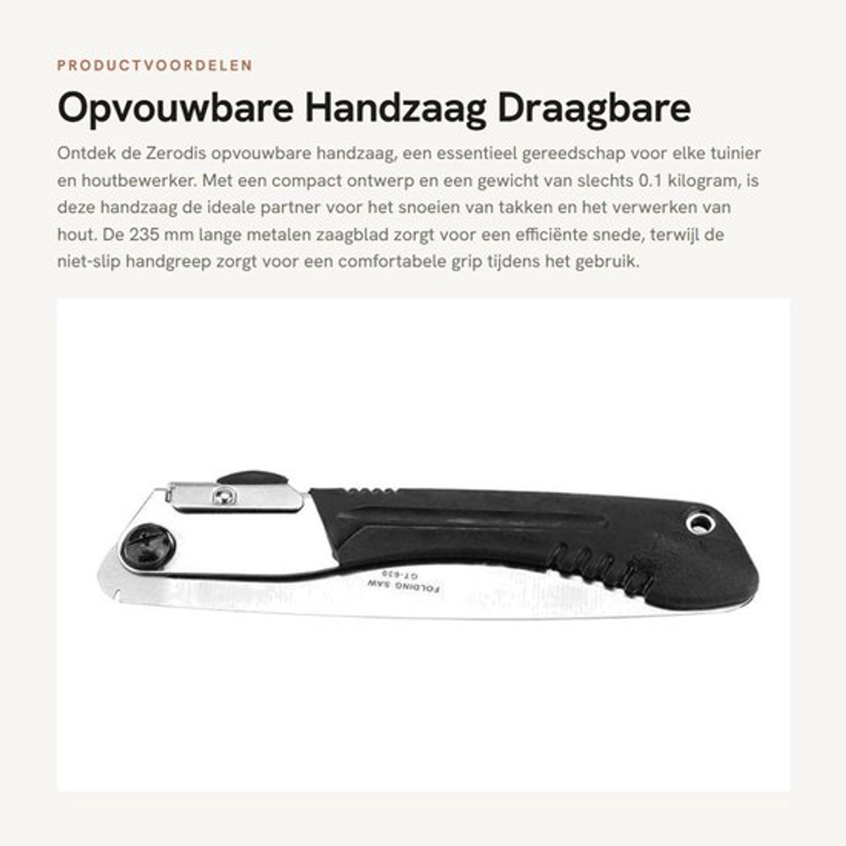 Vouwzaag Opvouwbaar - Inklapbare Zaag - Tuin Gereedschap - Antislip Handvat - Hout Snoeien - 235mm Lengte - Tuinzaag
