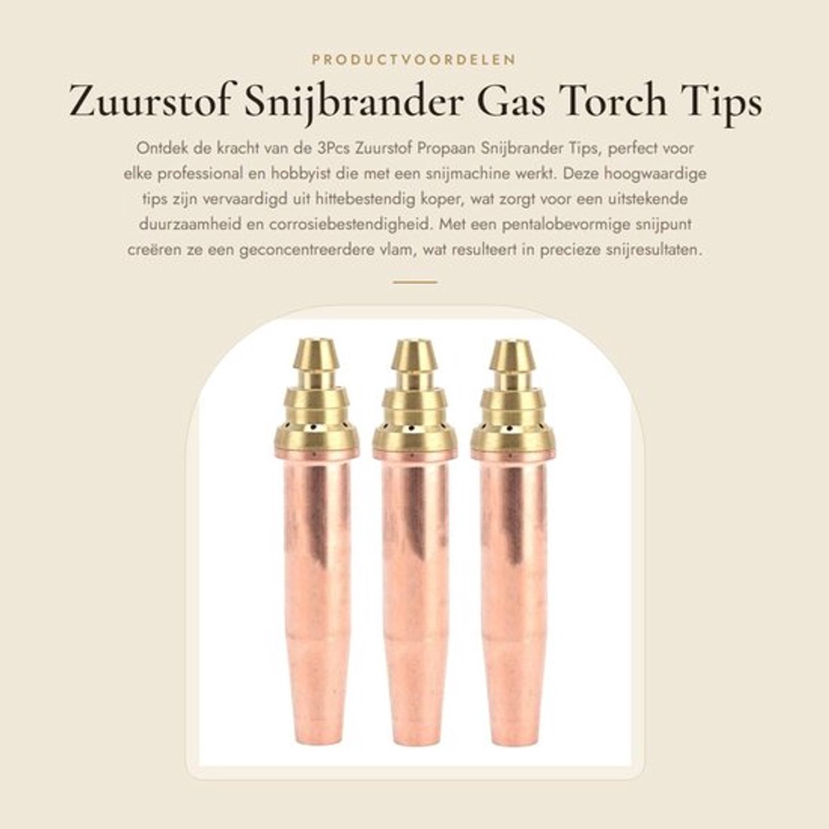 Snijbrander Tips - 3 Stuks - Hittebestendig Koper - Mengsel Zuurstof/Propaan - Pentalobevormige Snijpunt - 0,9mm/1,2mm/1,5mm - Snijmondstuk