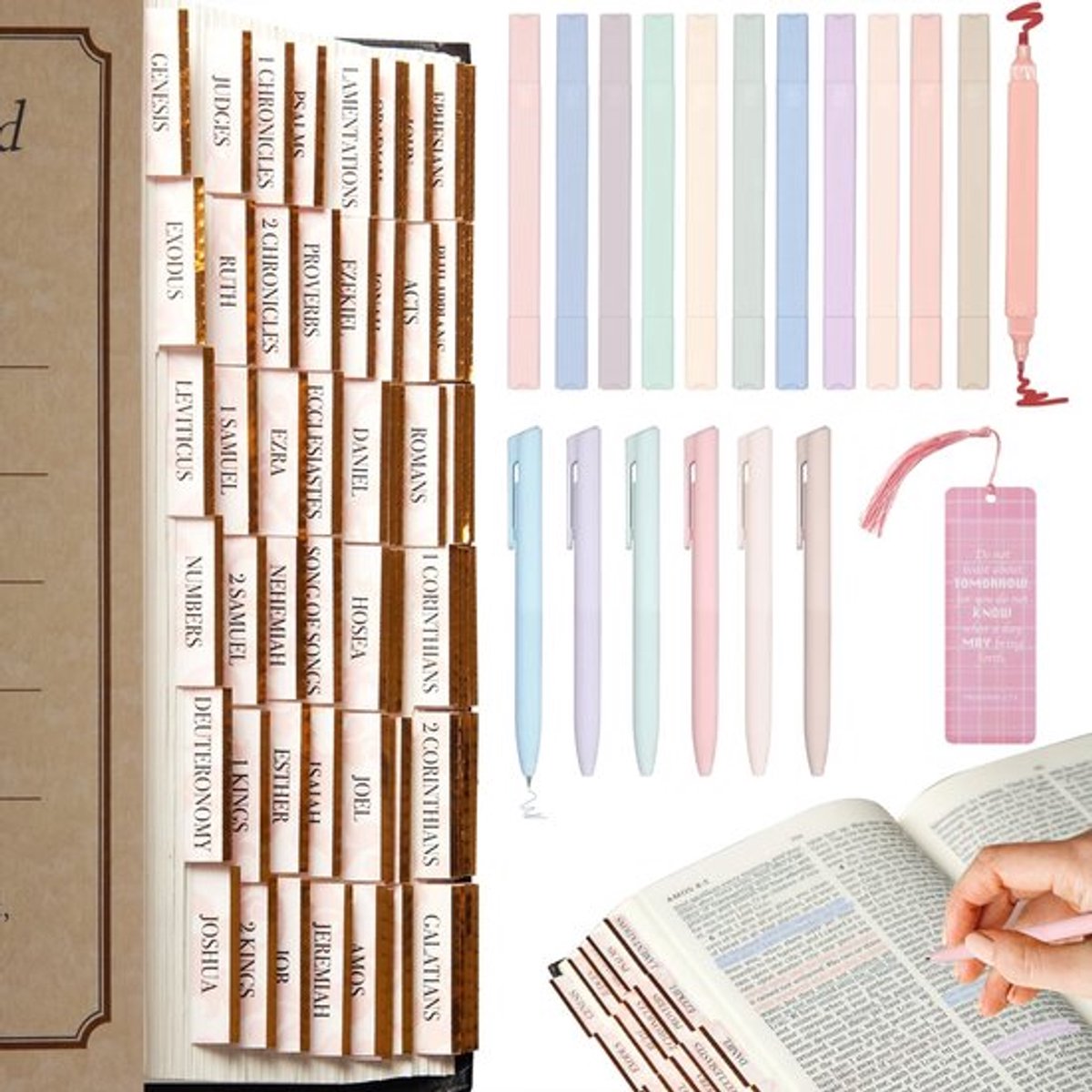 Markeerstiften 12 Stuks - Bijbelse Markers - Dubbelzijdig Design - Vervagingsbestendig - Geschikt voor Bijbelstudie - Lichtgewicht Kunststof/Papier - Bijbelmarkers