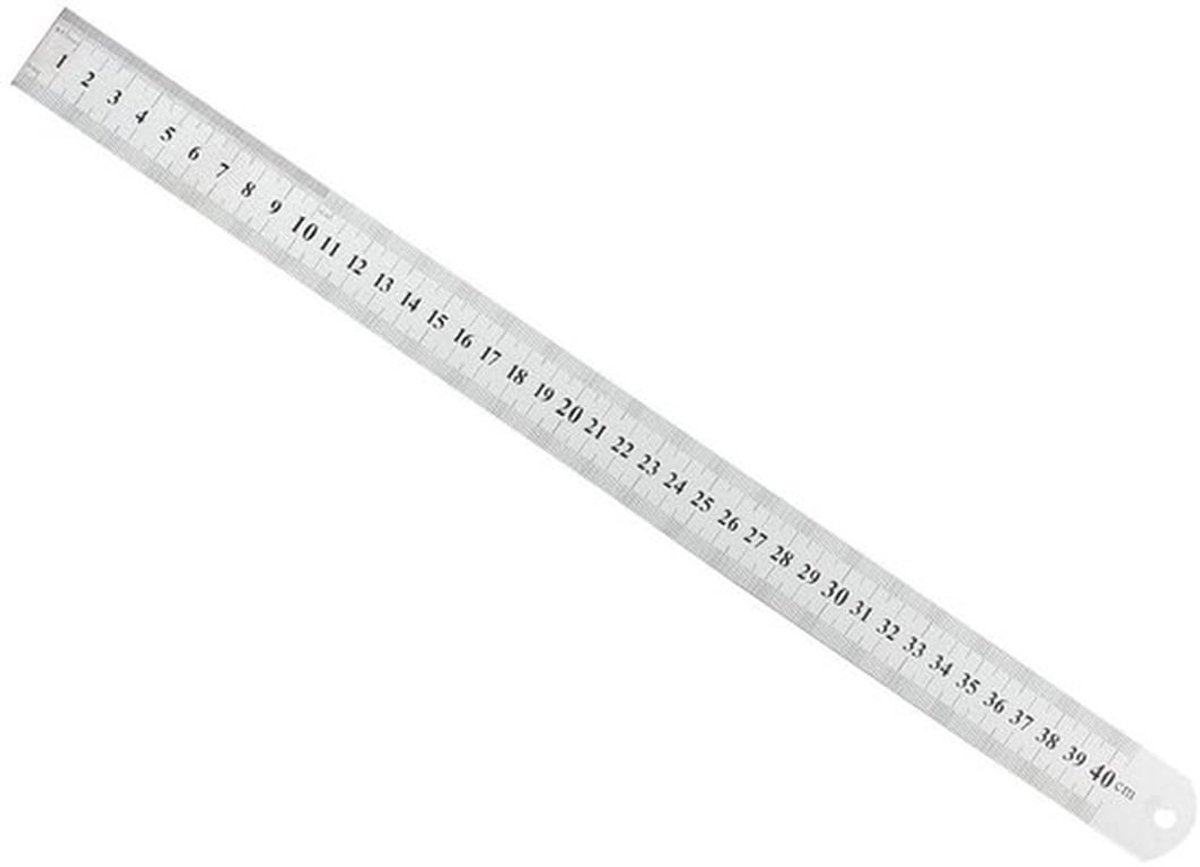 Liniaal 400 mm - Roestvrij Stalen Liniaal - Rechte Rand - Ophanggat - Hoge Precisie - Plastic Beschermhoes - Meetlat