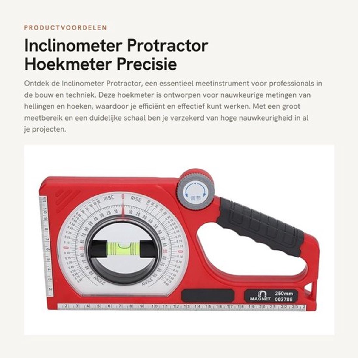 Inclinometer - Digitale Hoekmeter - Hoogte/Hoek Meting - Waterpas - Compact - Duurzaam ABS Materiaal - Flexibel Ontwerp
