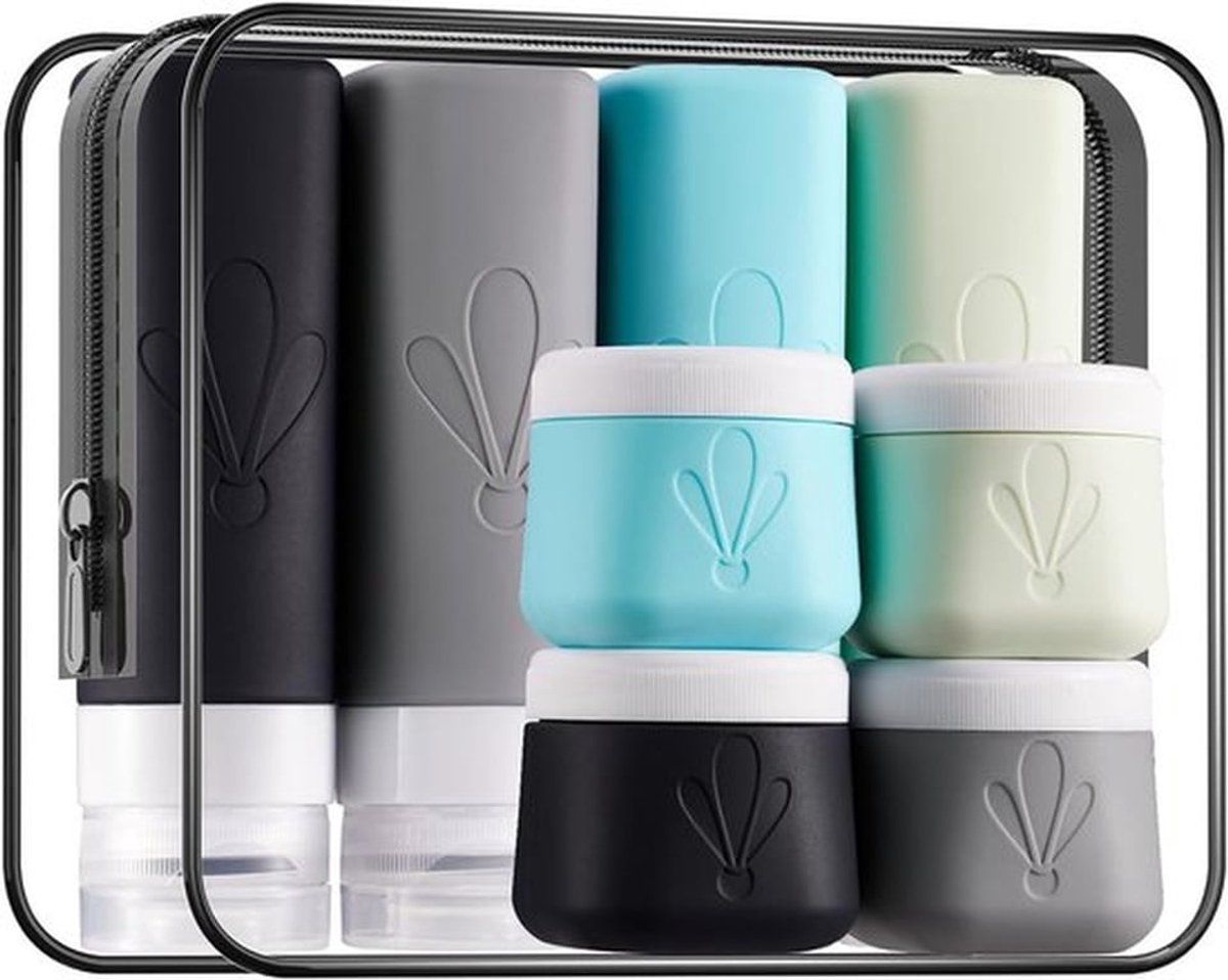 SnelShoppen - Set van 8 Silicone Reiskoffers, TSA Goedgekeurde Reiskcontainers 90ml en 60ml, Lekvrije Reizen Cosmeticabussen, Ideaal voor Reizen, Vaka