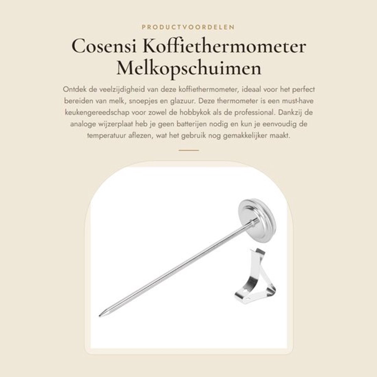 Koffiethermometer - Melkopschuimen - Nauwkeurige temperatuurmeting - Roestvrij staal - Keukengereedschap - Voor het maken van snoep en gl...
