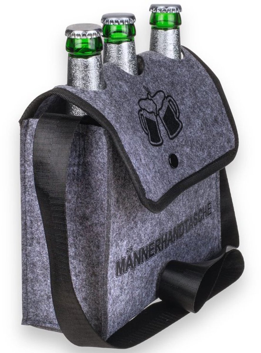 Bierdrager Deluxe - stijlvolle schoudertas voor 3 flessen - flessentas voor 0,33 l/0,5 l - vilt - robuust & chic - afmetingen: ca. 21 x 28 cm
