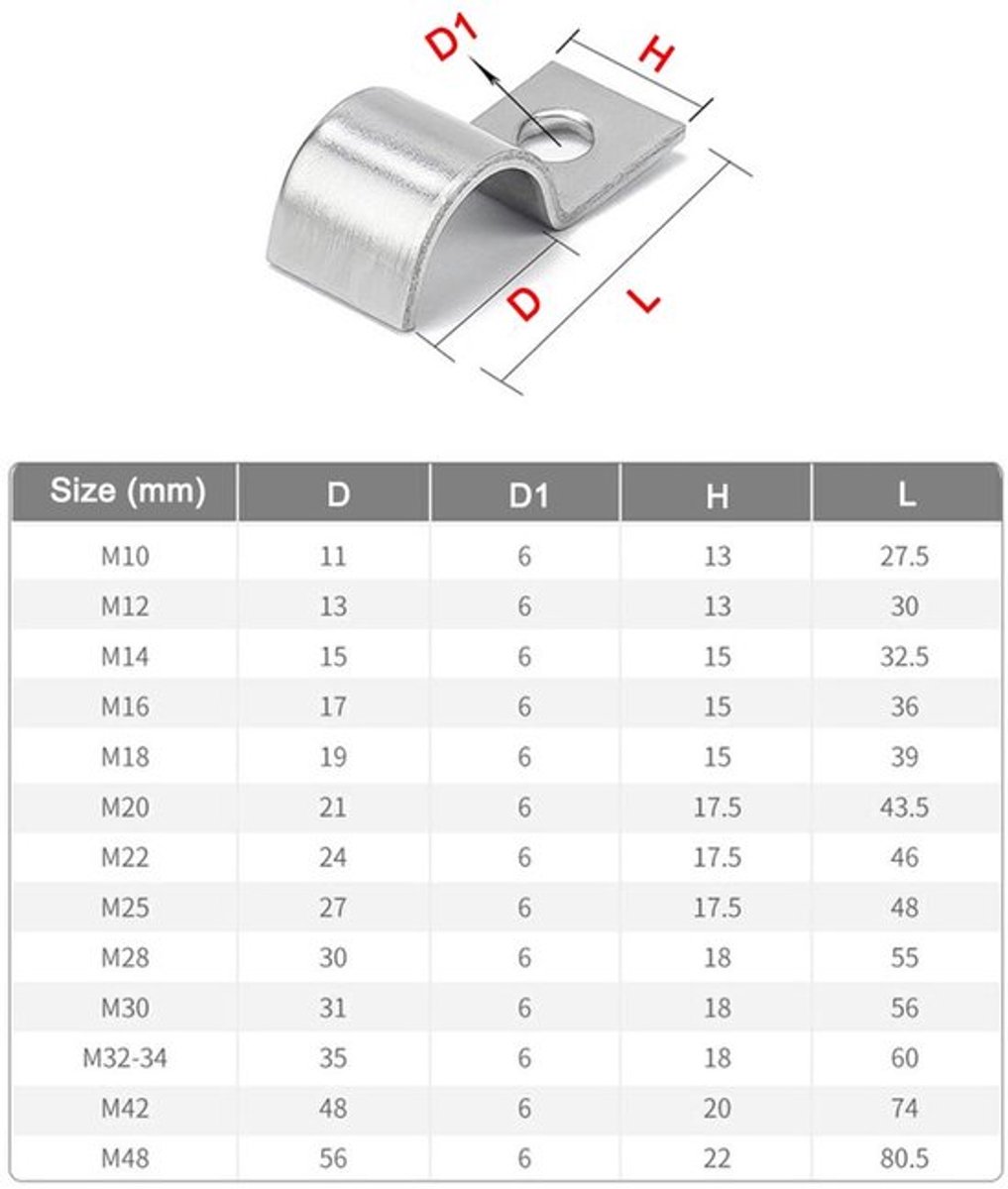 304 Roestvrij Stalen Buisklem Ø 42 mm (Set van 8)