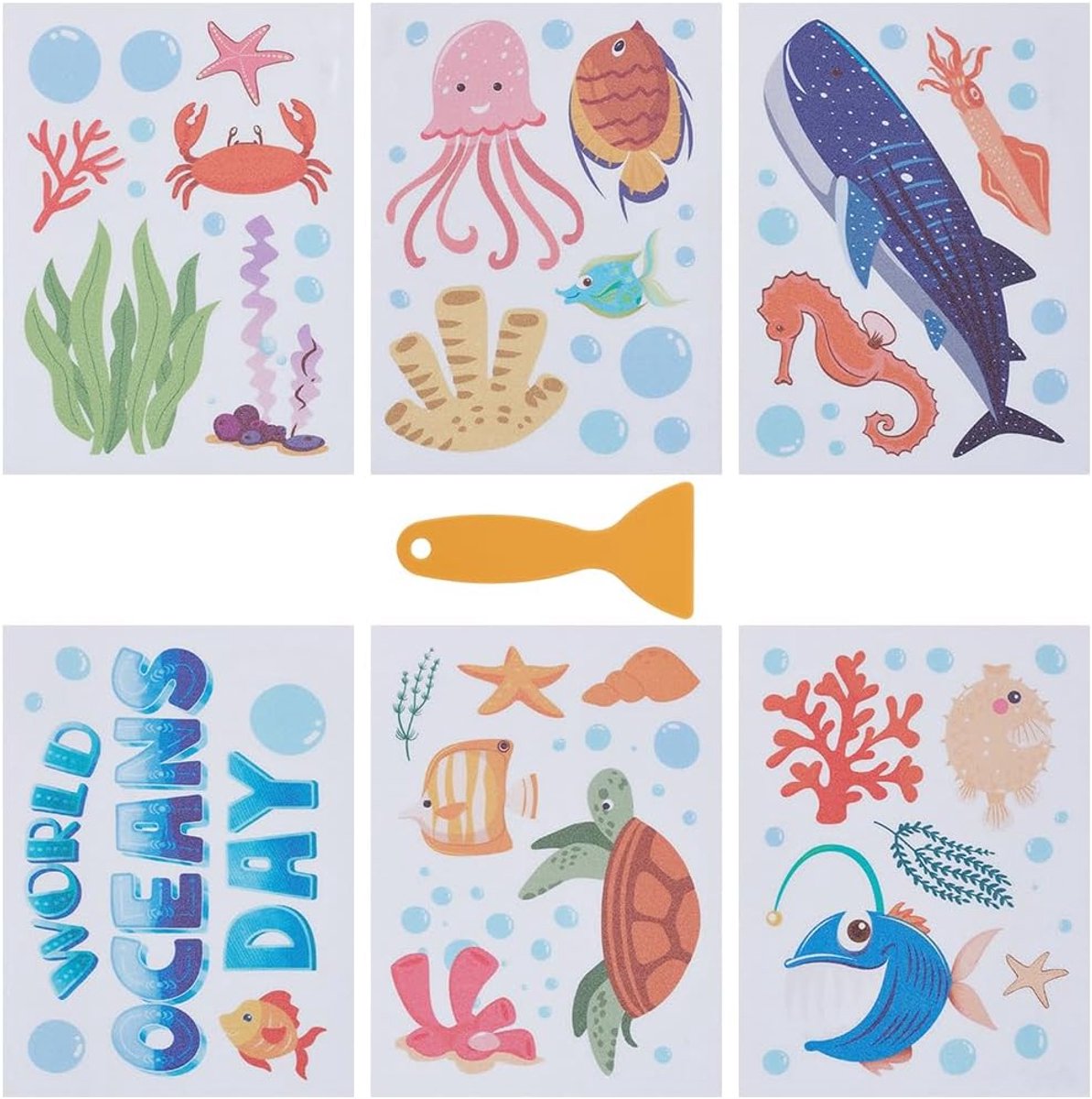 Antislip badstickers - 6 vellen zeeschelpen en zeedieren - kleurrijk oceaanthema - SnelShoppen