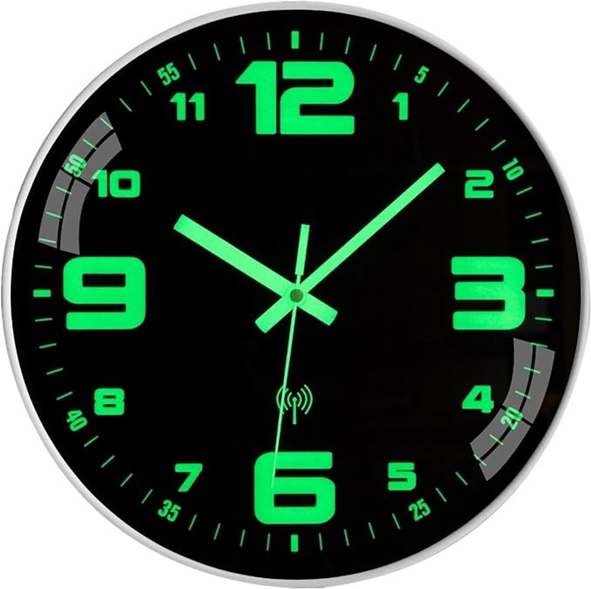 Radiogestuurde wandklok met nachtlicht, 30 cm, stil en nauwkeurig