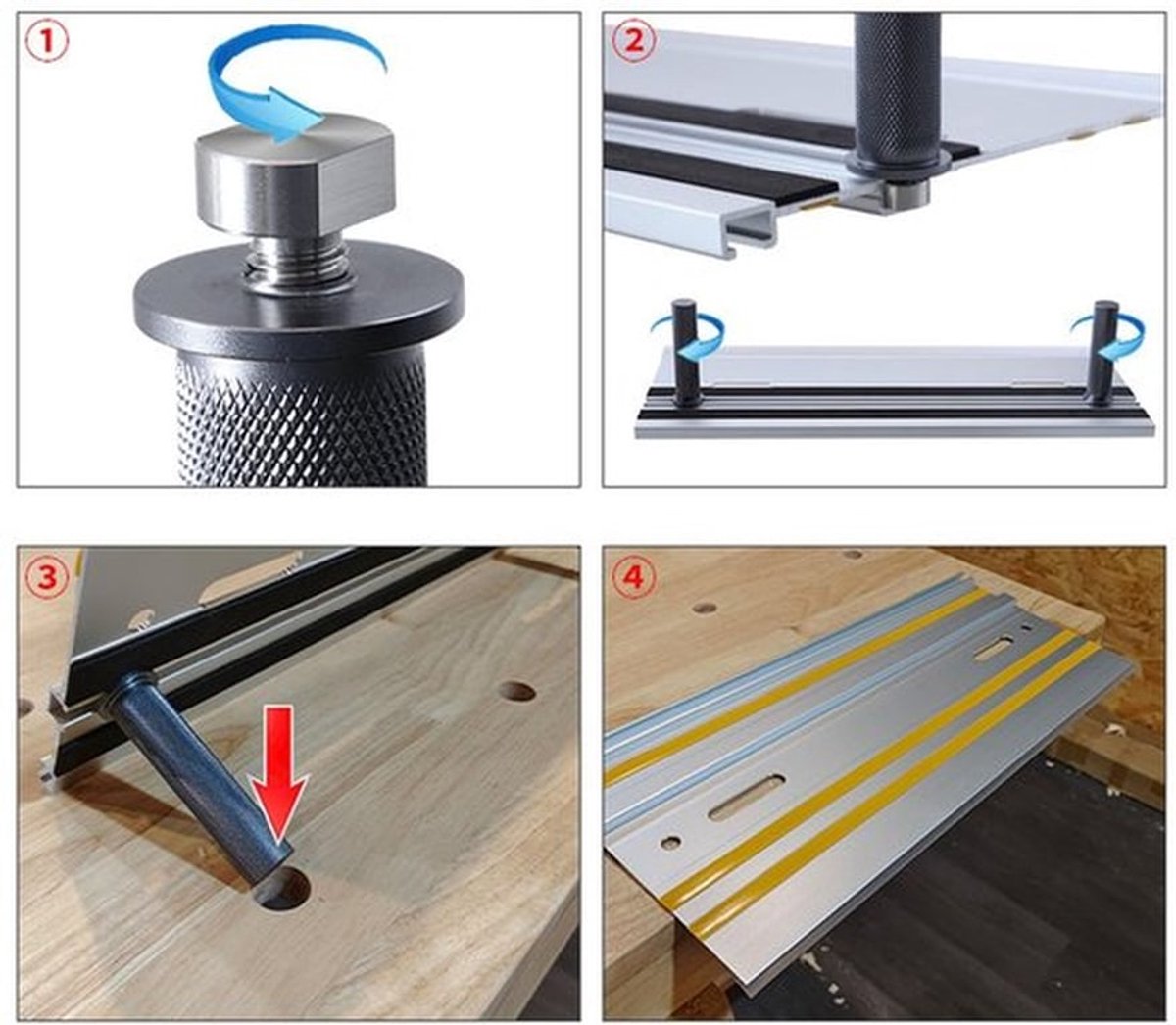 Geleiderail Aluminium - Tafelstop voor Houtbewerking - Set van 2 - Stevige Klemkracht - Optimale Klemdruk - Houtbewerkingstafelstoppers