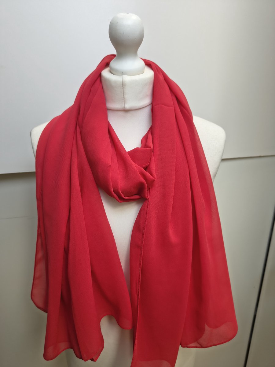 Lange dames chiffon sjaal Dominique-effen rood-omslagdoek-stola