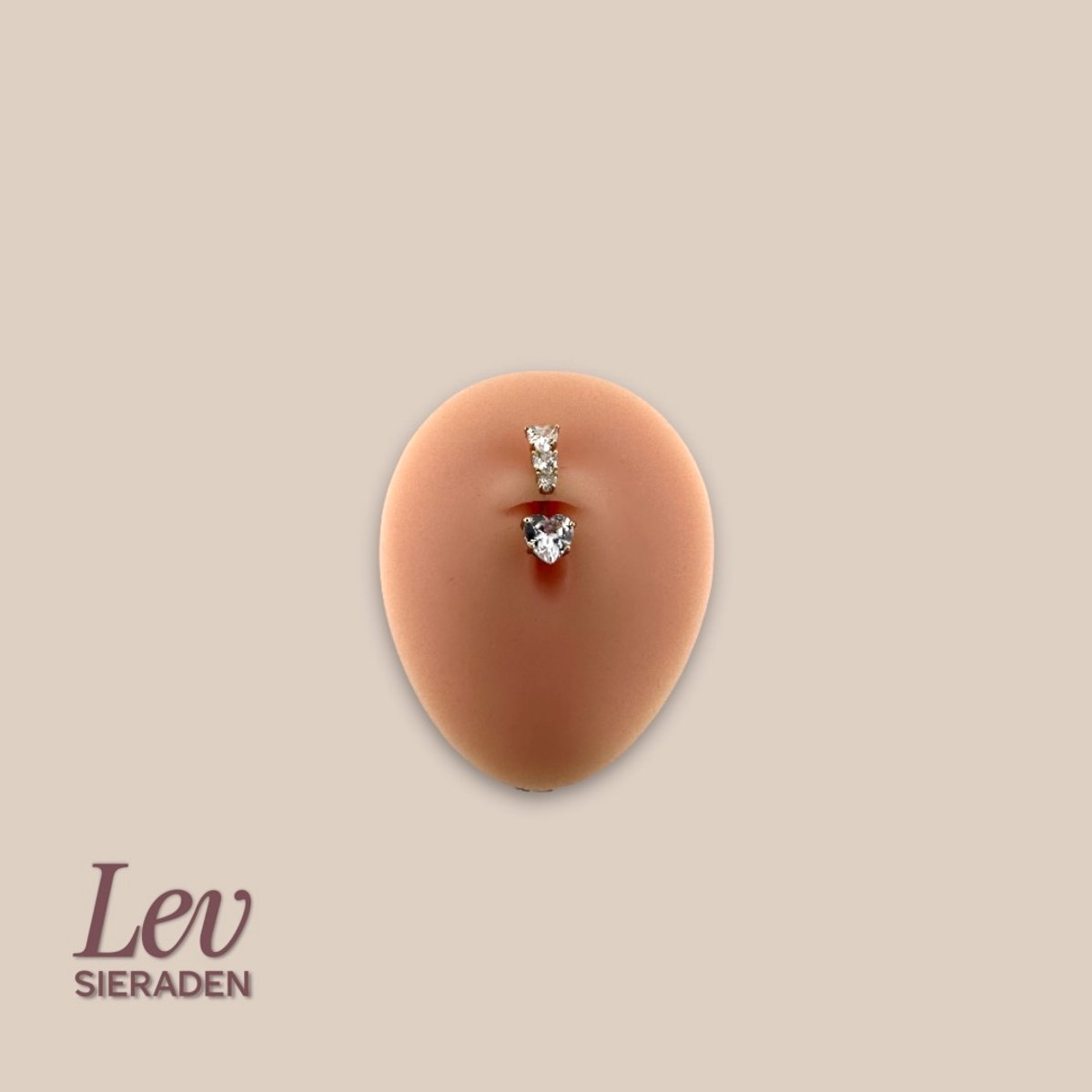 Lev Sieraden - 1.6x10mm Navel piercing met 4 hartvormig zirkonia - navel piercing - Goud kleurig - Titanium - extern geschroefd