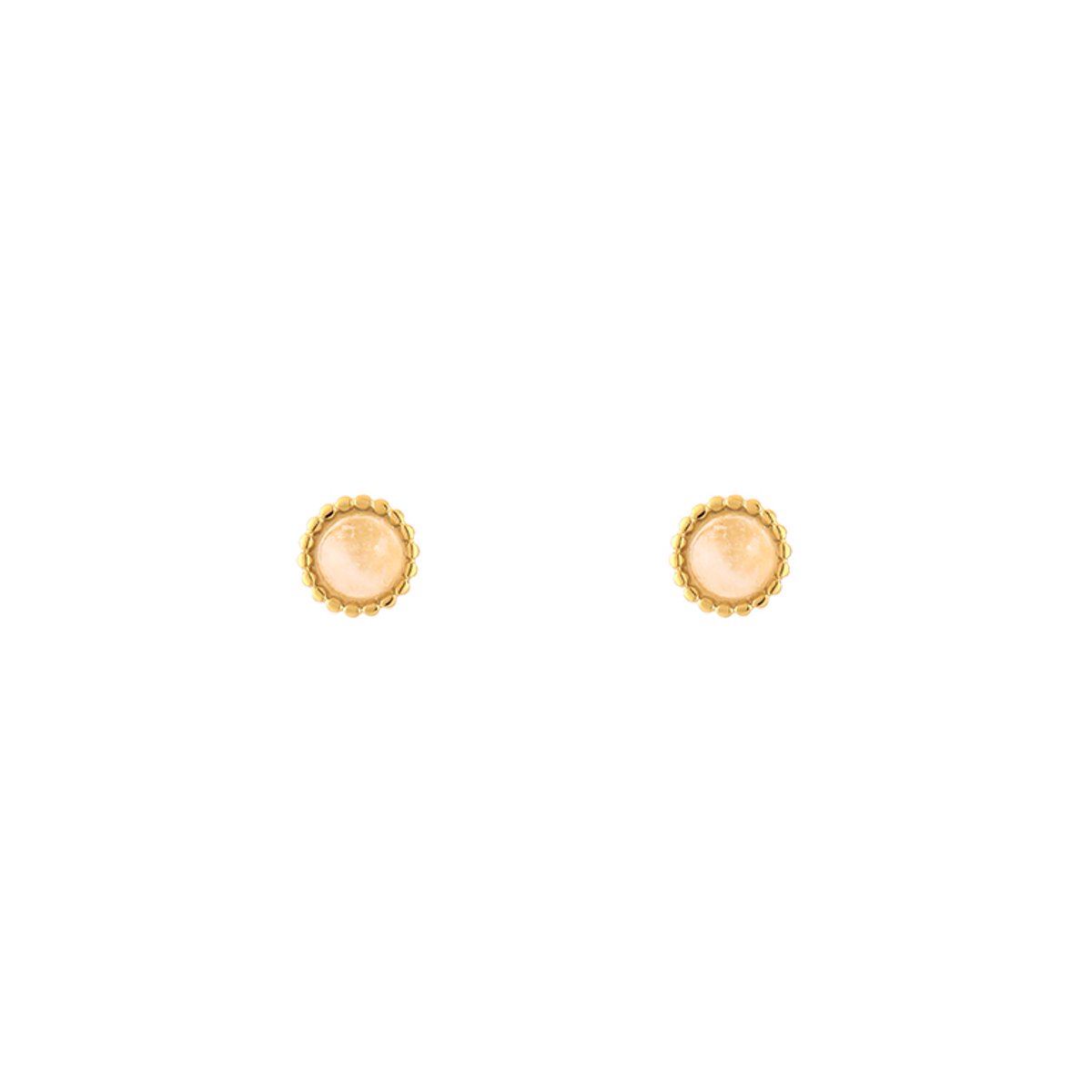 Stainless Steel Round Natural Stone Studs – Luxe Ronde Natuursteen Oorknopjes – RVS - Wit