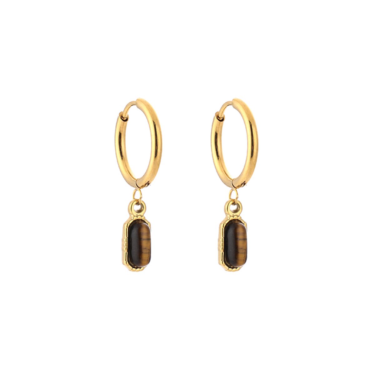 Stainless Steel Boho Natural Stone Charm Hoops – Luxe Boho Natuursteen Oorringen – RVS - Tiger