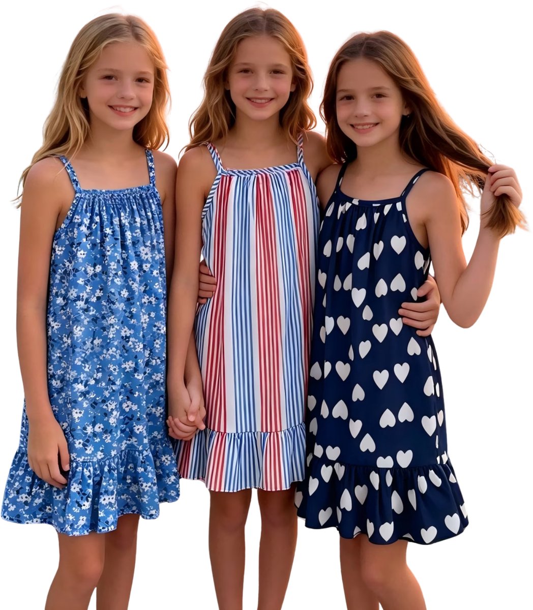 Currero Zomerjurk Meisjes Zomerjurken Kinderen Jurk Meisje Ibiza Stijl Sundress Kinderkleding + 9-10 Jaar Bloemenprint + Strepen 3