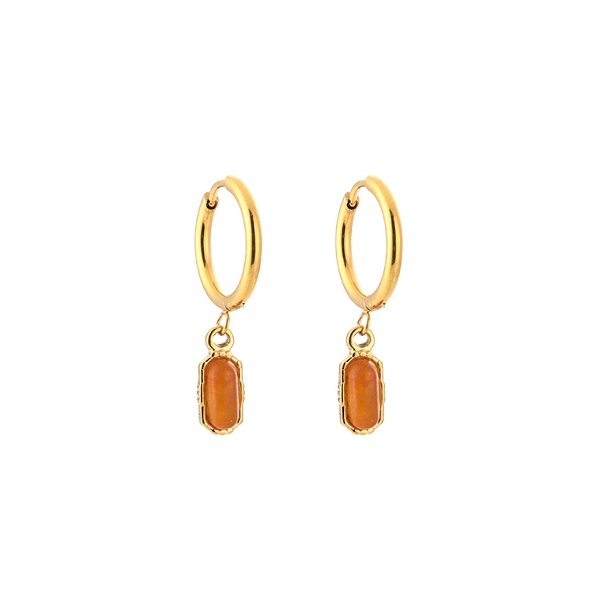 Stainless Steel Boho Natural Stone Charm Hoops – Luxe Boho Natuursteen Oorringen – RVS - Oranje