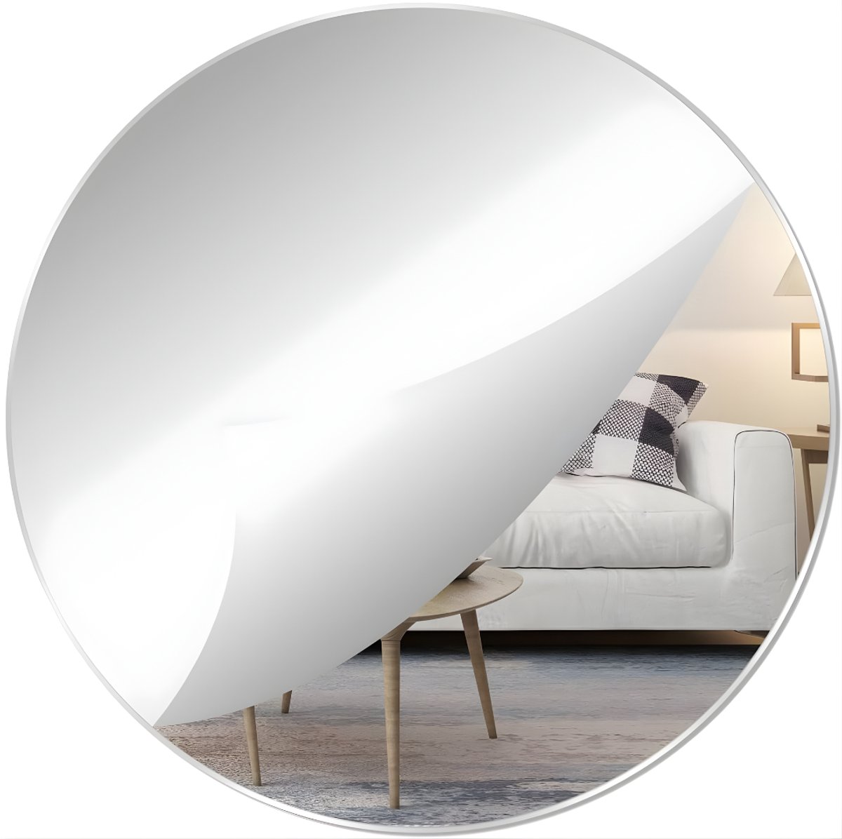 Ploutos® Spiegel - Ronde Zelfklevende Spiegel - Rond Zonder Rand - Wit - 30cm x 30cm x 1cm