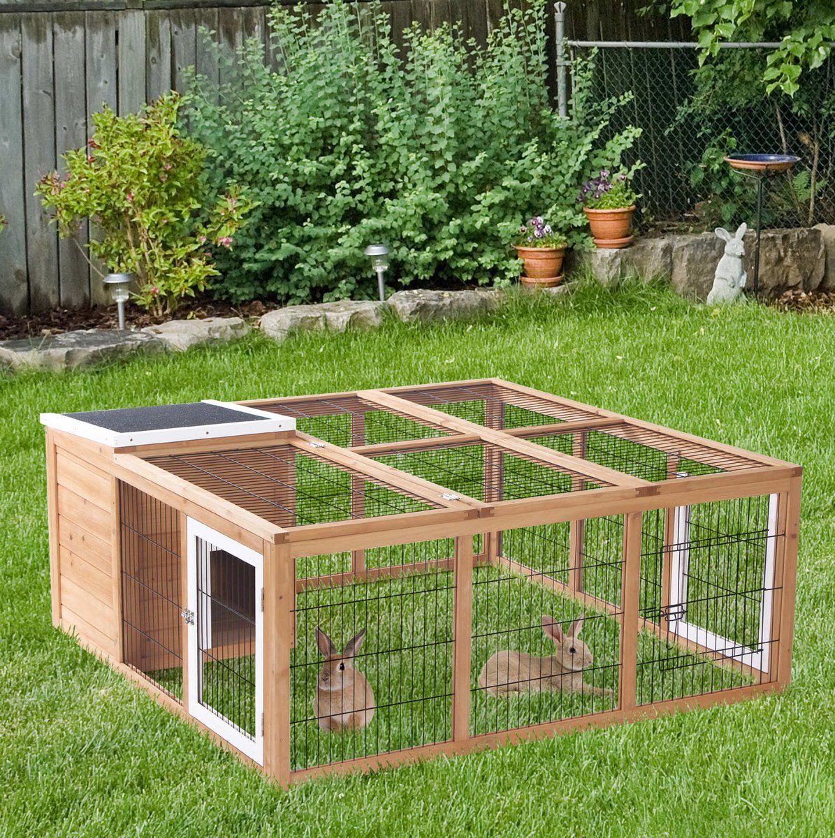 REDOM - Konijnenhok en kleintiergehege - Houten frame - Afneembaar stalldeckel - Waterdicht dak - Buiten - Hout - 123 x 120 x 52 cm