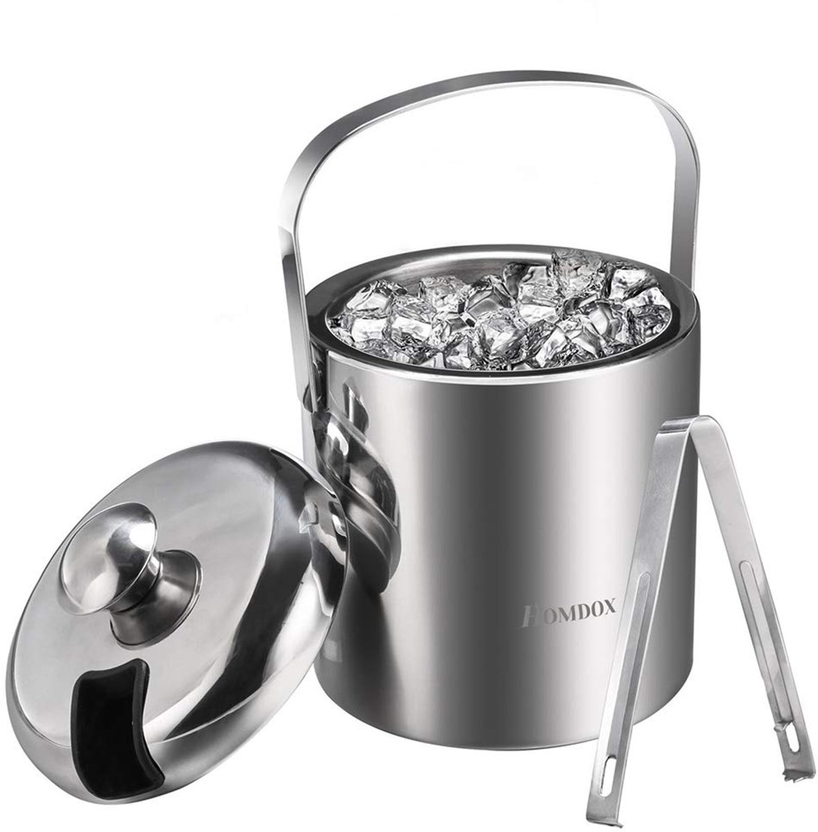 SnelShoppen - Hielo Container met Deksel en Tangen van RVS - Dubbelwandige IJscontainer van 1,3 Liter voor Koeling - Ideaal voor Feest, Camping en Keu