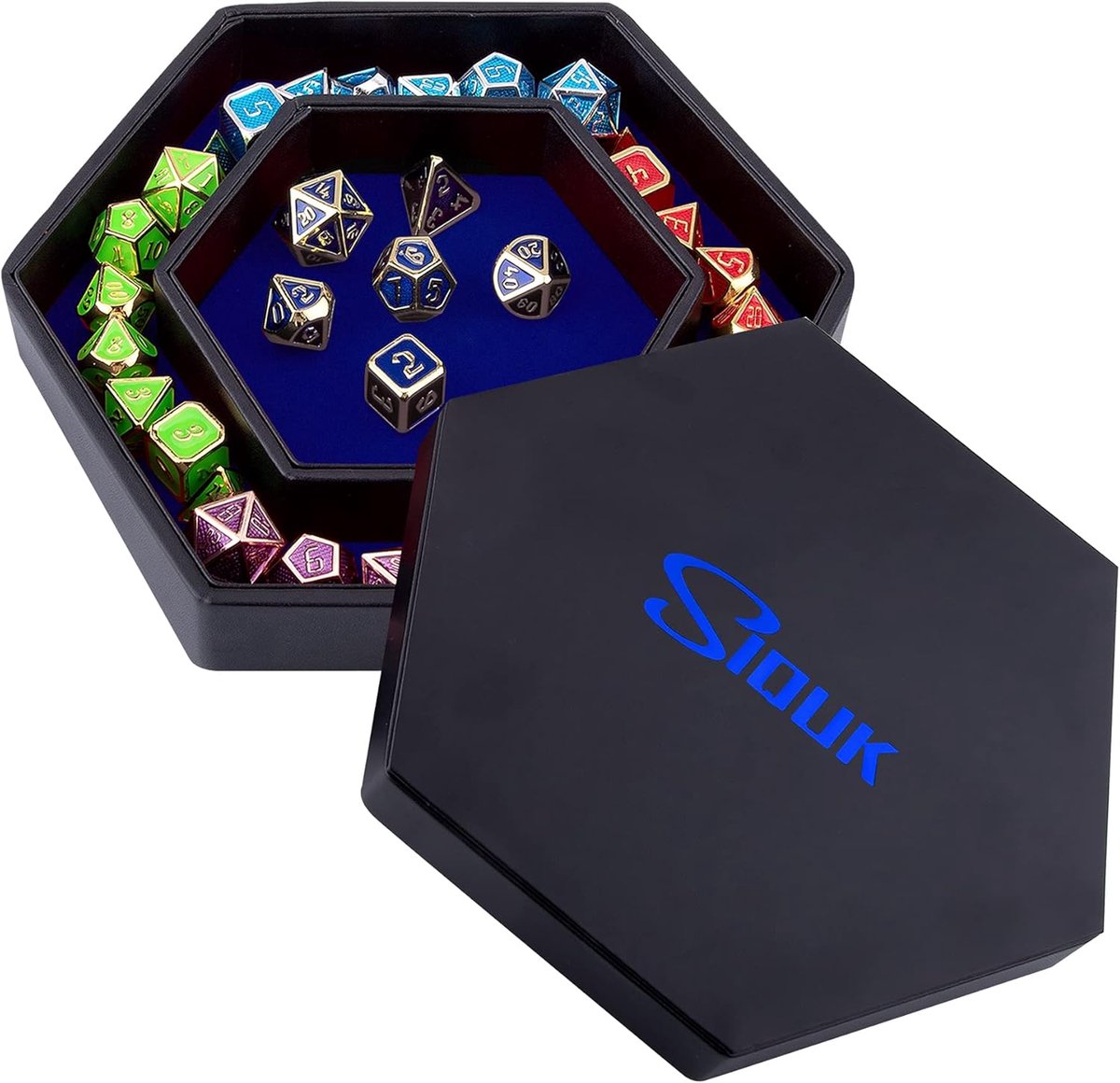 SnelShoppen - SIQUK Dobbelbakje met Deksel, Zeshoekige Dobbelsteenhouder voor DND RPG Tafelspellen, Blauw, Geschikt voor Spelletjesavonden, Feestjes e