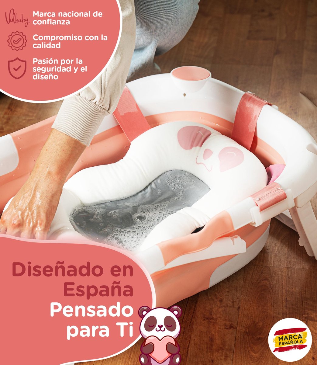 SnelShoppen - Opvouwbare Babybadkuip met Panda-kussen, Draagbaar Ontwerp voor Pasgeborenen tot 2 Jaar, Ergonomisch en Antislip, Gemakkelijk te Reinige